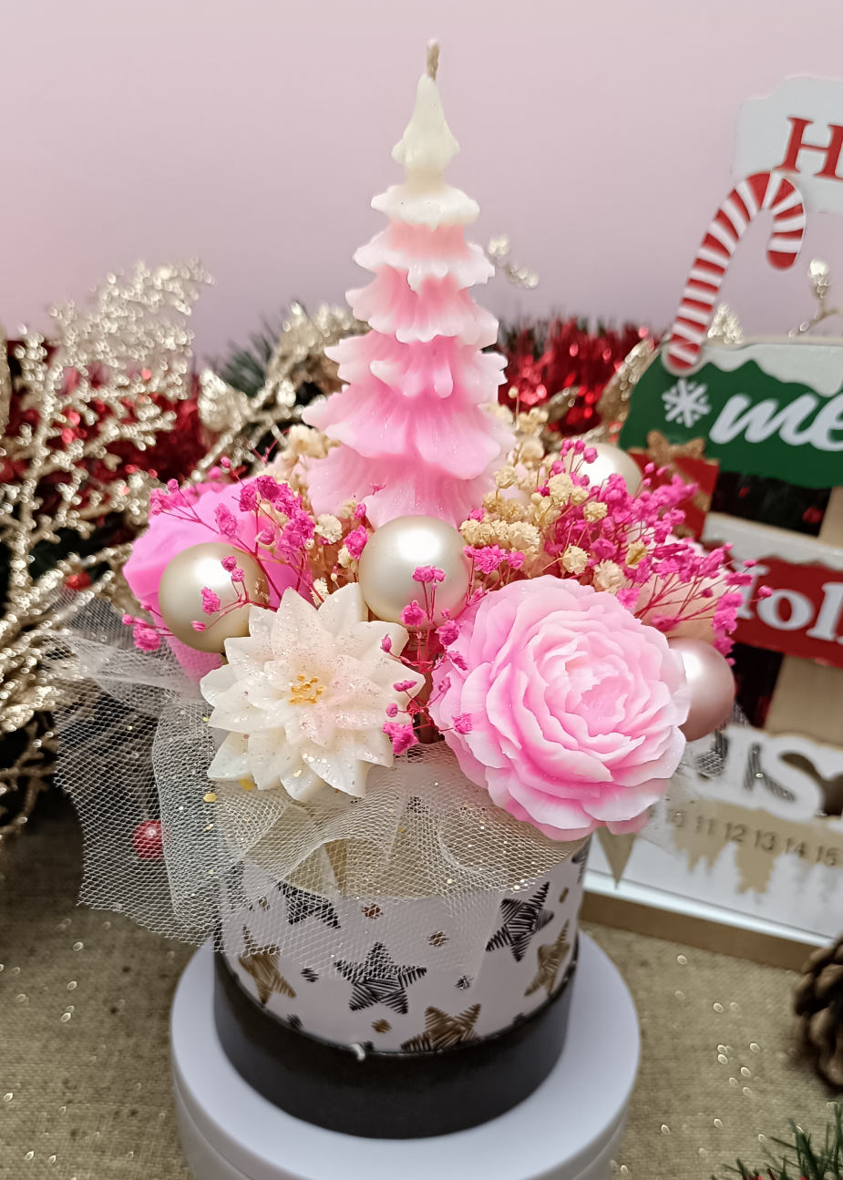Bouquet parfumé "Noël en rose" - parfum Vanille des îles