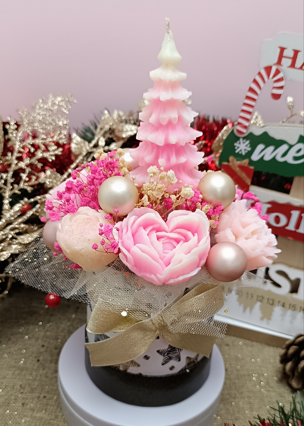 Bouquet parfumé "Noël en rose" - parfum Vanille des îles