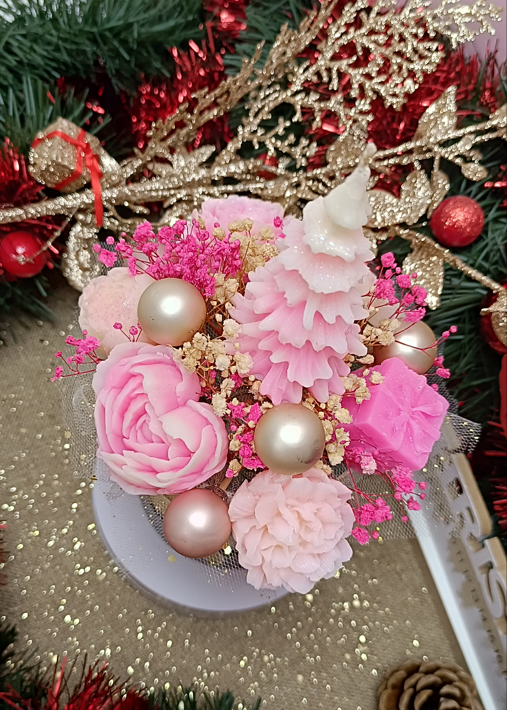 Bouquet parfumé "Noël en rose" - parfum Vanille des îles