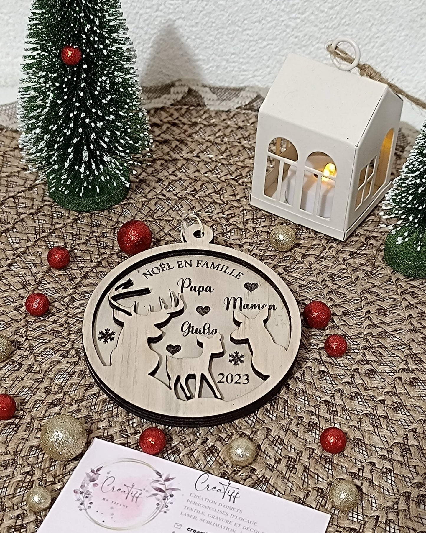 Boule de Noël famille cerf