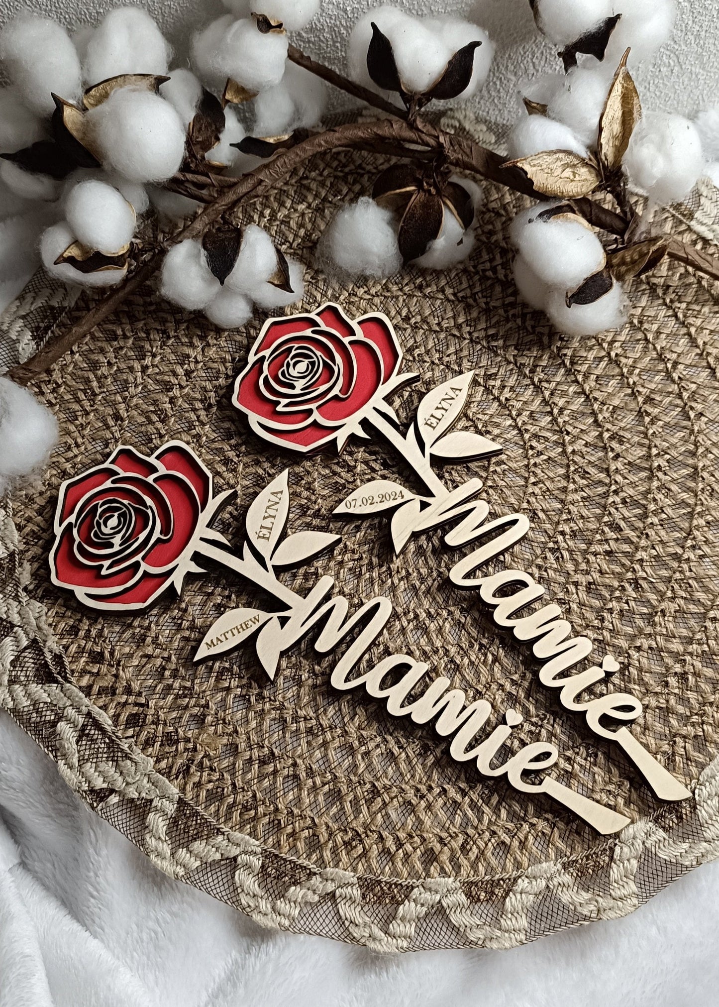 Rose en bois "Mamie"