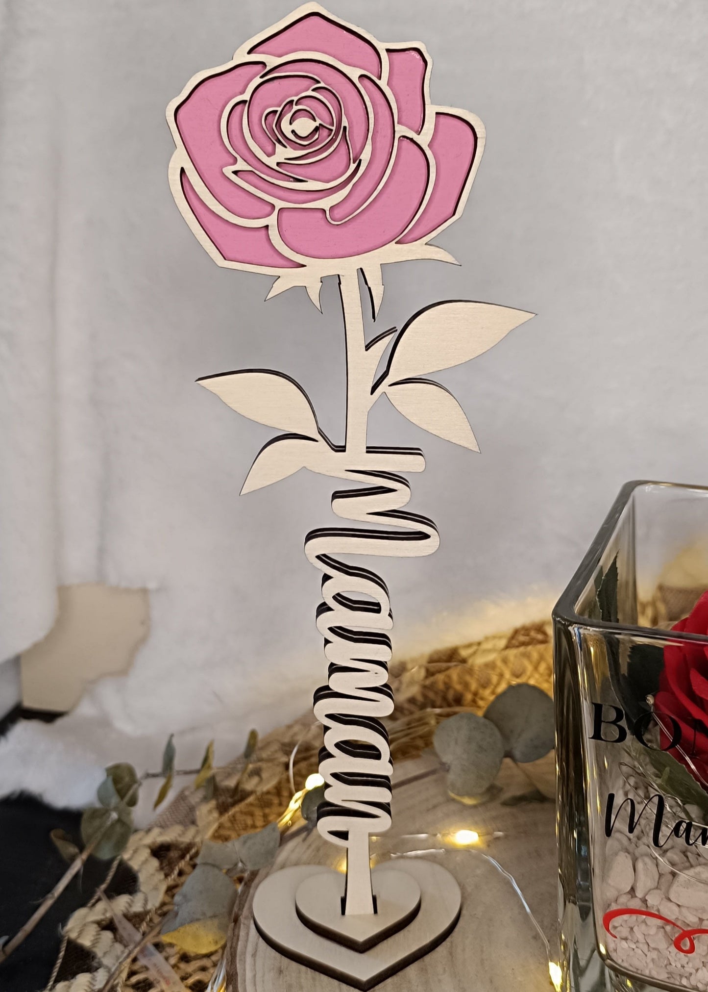 Rose en bois "Maman"