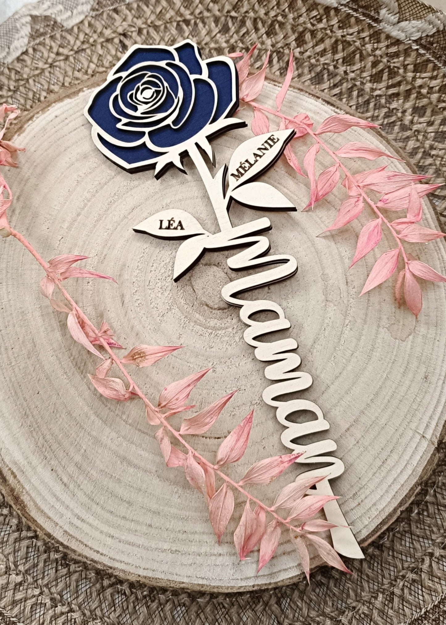 Rose en bois "Maman"
