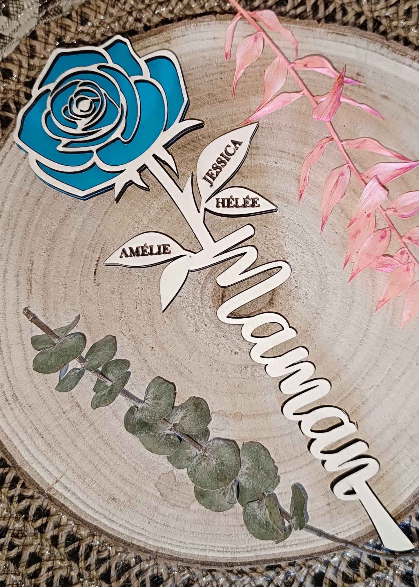 Rose en bois "Maman"
