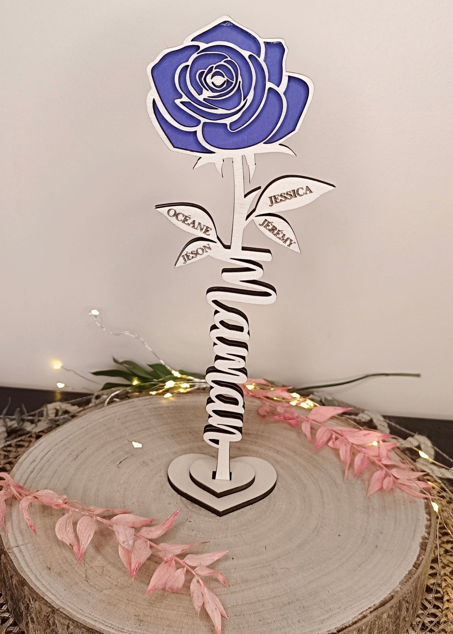 Rose en bois "Maman"