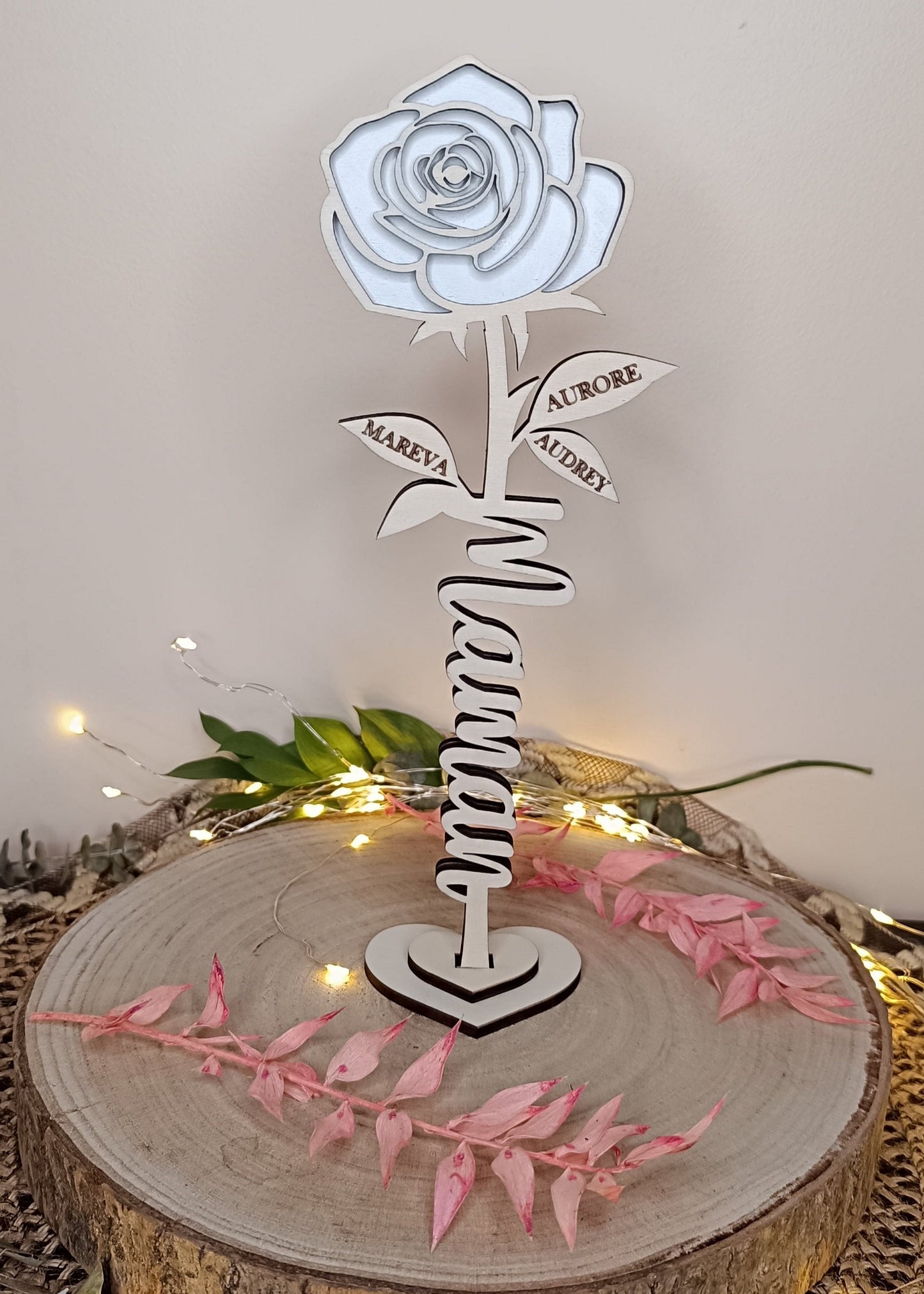 Rose en bois "Maman"