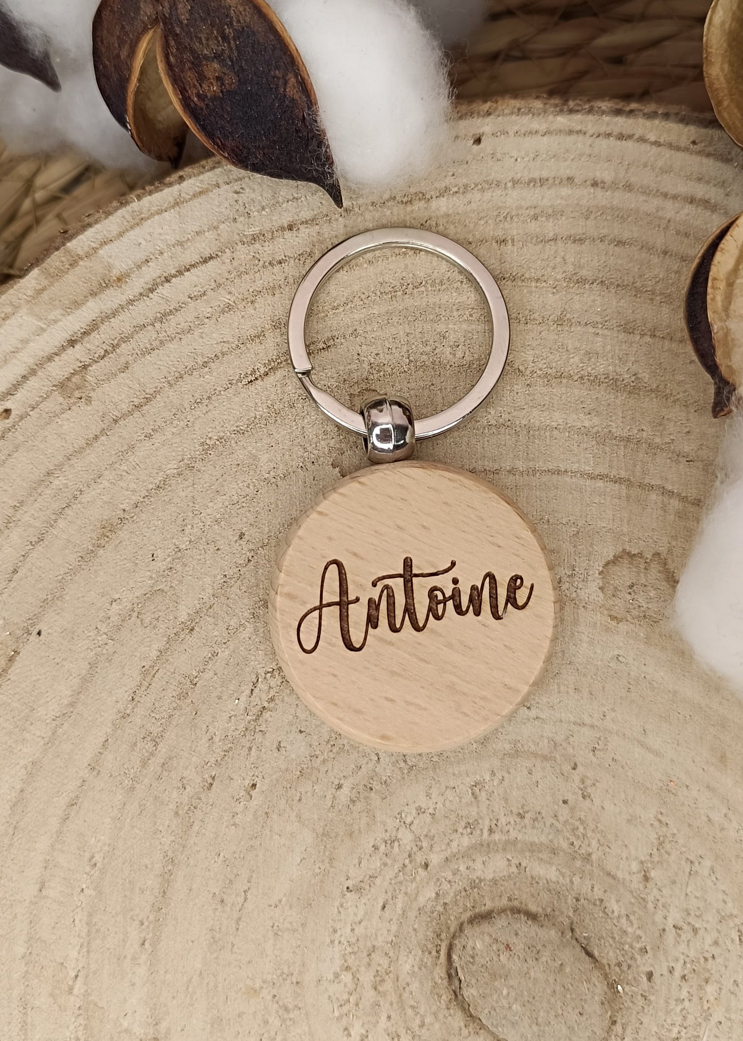 Porte clé en bois rond - Maître, Maîtresse, Atsem, ect ...