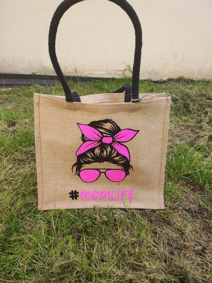 Sac en toile de jute "Mom Life"