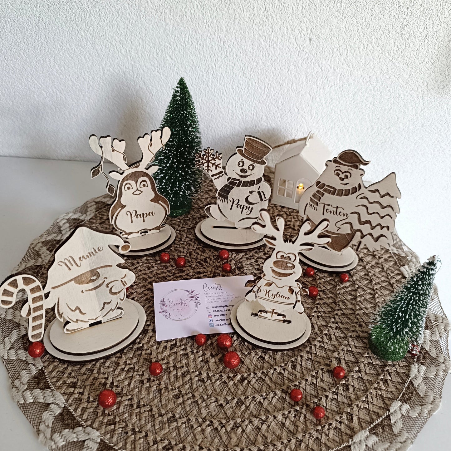 Marque place de Noël en bois