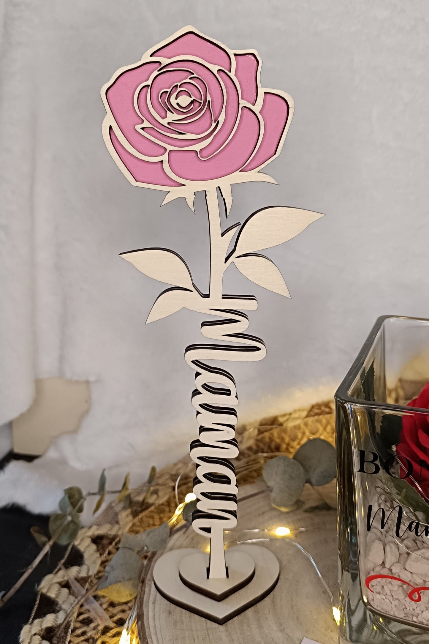 Rose en bois "Maman"