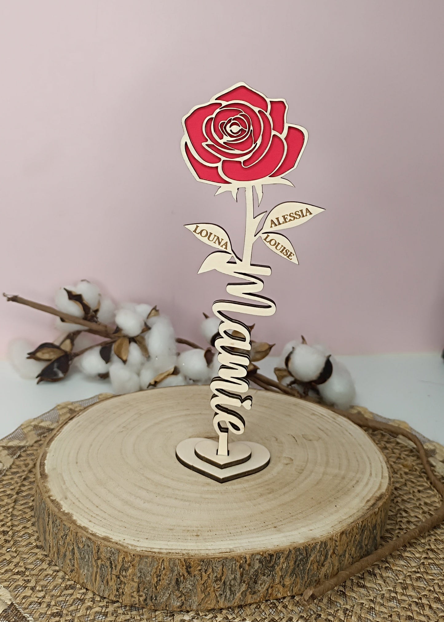 Rose en bois "Mamie"