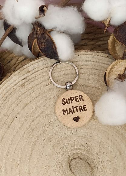 Porte clé en bois rond - Maître, Maîtresse, Atsem, ect ...
