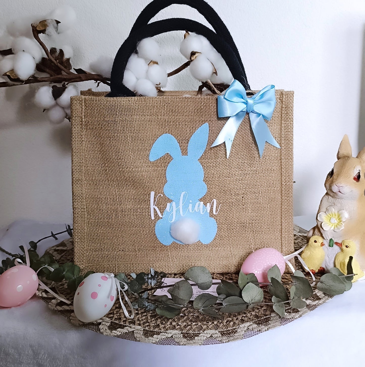 Sac lapin de Pâques en toile de jute