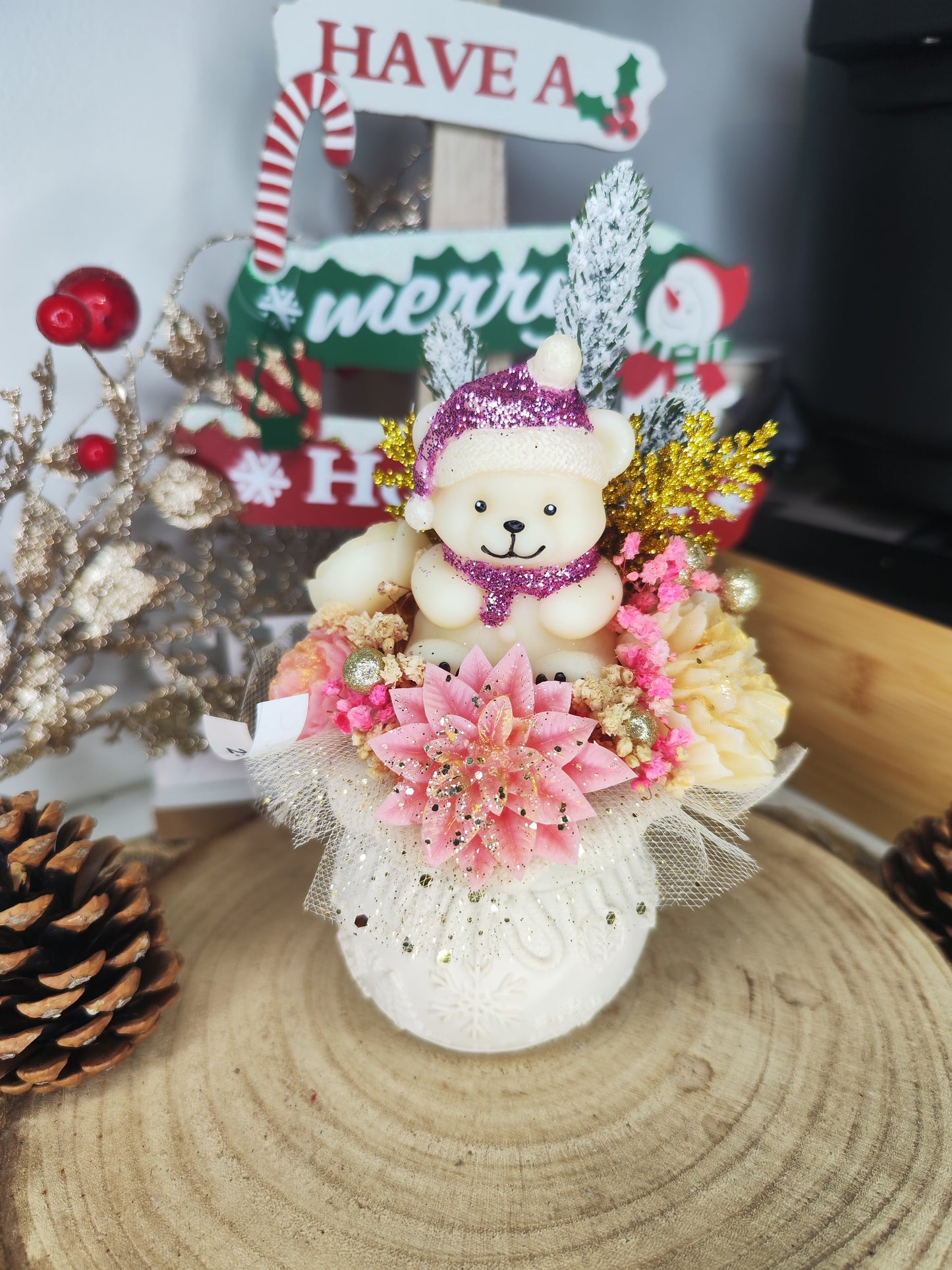 Bouquet parfumé "Ourson de Noël" - parfum au choix